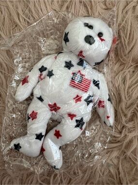 White Star Print Flag Bear Plush - Patriotic Red & Navy